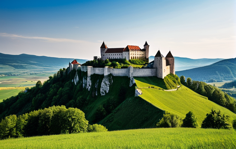 A breathtaking wide-angle view of the majestic Spiš Castle ruins, a "sleeping giant" dramatically dominating the sprawling green Slovakian landscape. The ancient fortress, an imposing silhouette under a vast, open sky, showcases its immense scale with diverse architectural layers where Romanesque foundations blend into grand Gothic and Renaissance structures. Emphasize the weathered stone and the castle's timeless resilience against the backdrop of rolling hills and distant, picturesque villages. Perfect anatomy, correct proportions, natural pose, safe for work, appropriate content, fully clothed, professional photography, cinematic lighting, ultra-detailed, high-resolution.