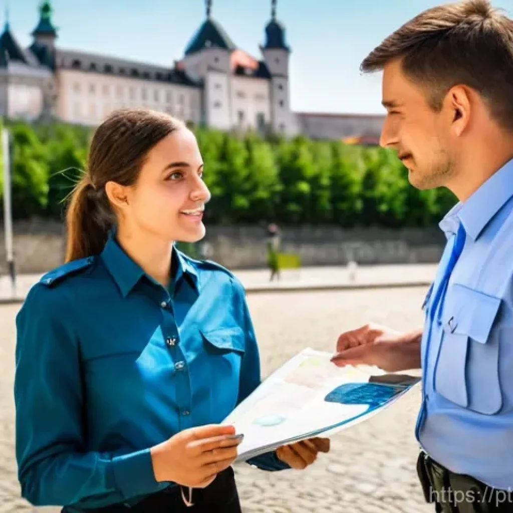 슬로바키아 경찰 신고 방법 - **Prompt:** A Portuguese female traveler in her late 20s, dressed in a smart casual long-sleeved blo...