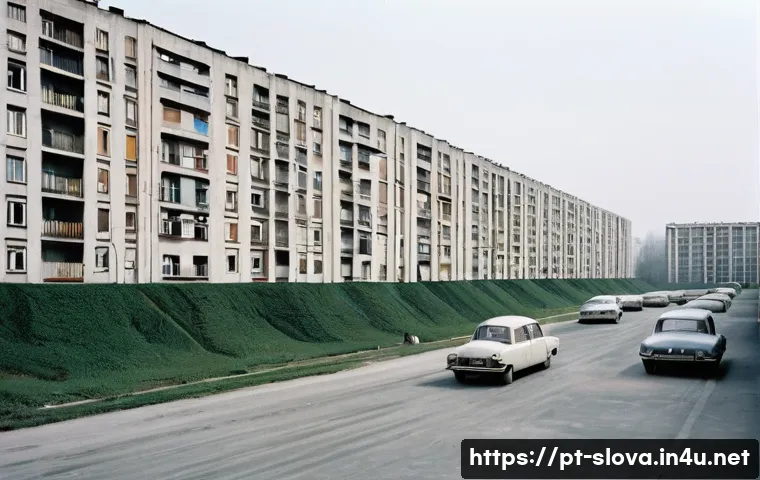 슬로바키아 공산주의 시절 영향 - **Prompt: "A street scene in the Petržalka district of Bratislava during the late 1970s or early 198...