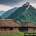 슬로바키아 벨라 IV와 역사적 중요성 - A detailed medieval scene depicting the aftermath of the Mongol invasion in 1241-1242 Slovakia: rava...