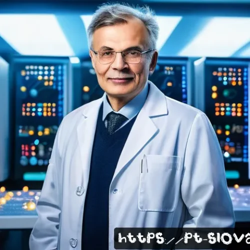 슬로바키아 노벨상 수상자 리스트 - A detailed portrait of a Slovak Nobel laureate physicist in a modern laboratory setting, surrounded ...