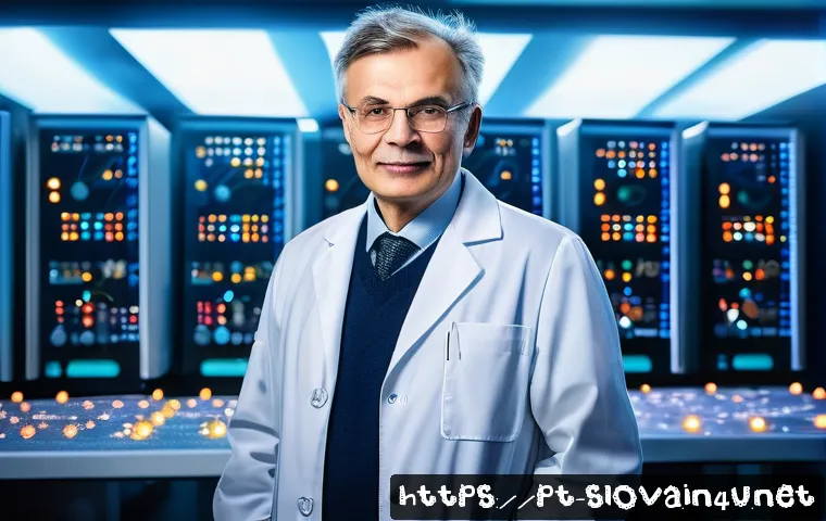 슬로바키아 노벨상 수상자 리스트 - A detailed portrait of a Slovak Nobel laureate physicist in a modern laboratory setting, surrounded ...